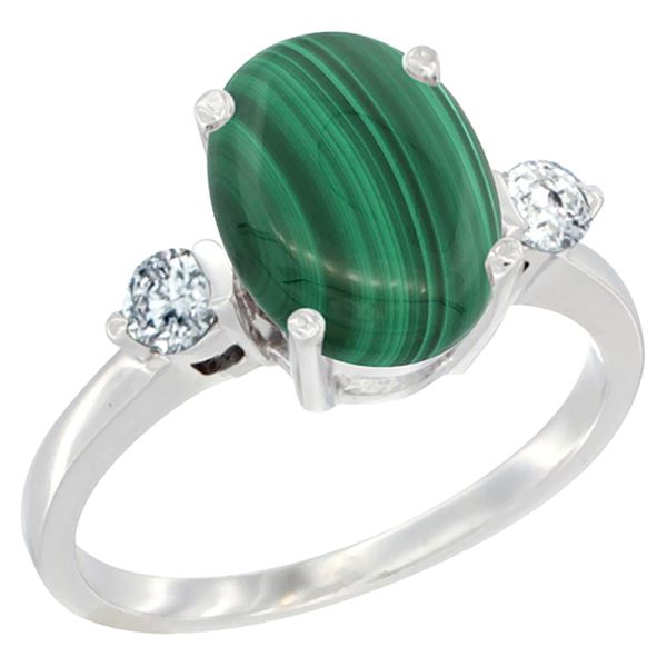 2.95 CTW Malachite & Diamond Ring 10K White Gold - REF-60A2X