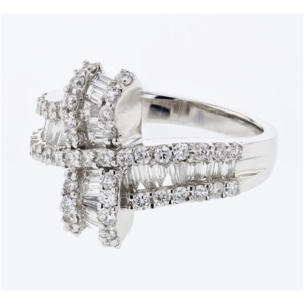Natural 1.29 CTW Diamond & Baguette Ring 18K White Gold - REF-181R8K