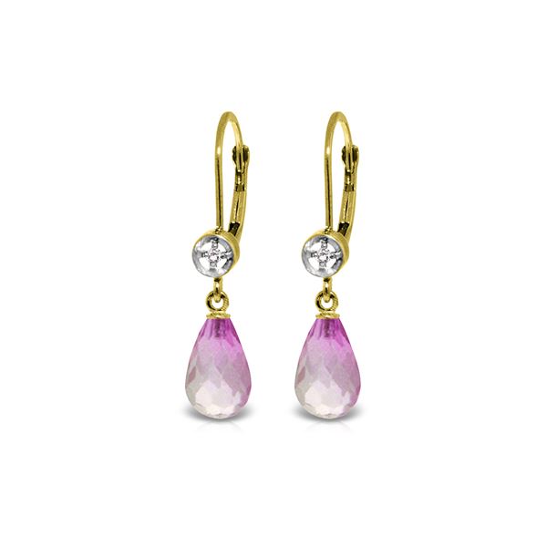 Genuine 4.53 ctw Pink Topaz & Diamond Earrings 14KT Yellow Gold - REF-29Z3N