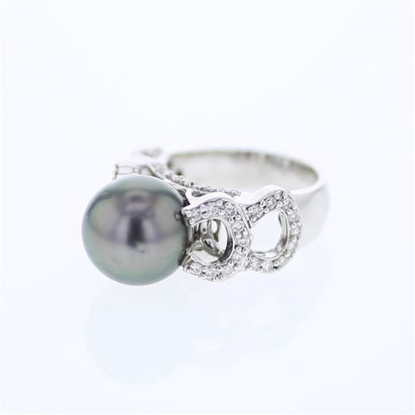 Natural 13.97 CTW Tahitian Pearl & Diamond Ring 14K White Gold - REF-112Y5N