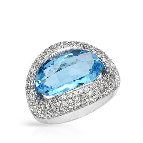 Natural 10.73 CTW Topaz & Diamond Ring 14K White Gold - REF-182X7T