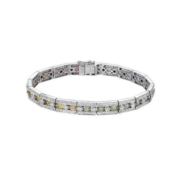 Natural 8.86 CTW Multi-Sapphire & Diamond Bracelet 14K White Gold - REF-295R2K