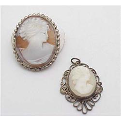 Vintage cameo pendant and pin