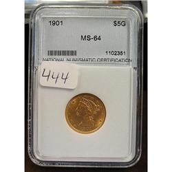 1901 $5.00 Liberty Gold Coin NNC MS 64