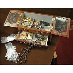 Box Lot of costume jewelry and bottles