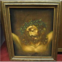 Vintage oil on velvet of Jesus