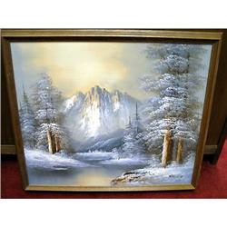 Framed painting of the mountains