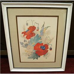 Framed lithograph of Poppies