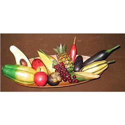 Wooden vegetables in a tray
