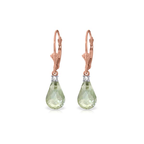 Genuine 4.6 ctw Green Amethyst & Diamond Earrings 14KT Rose Gold - REF-30W2Y