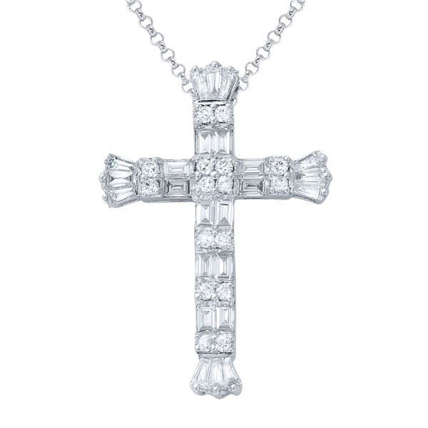 Natural 1.07 CTW Baguette & Diamond Necklace 14K White Gold - REF-133R2K