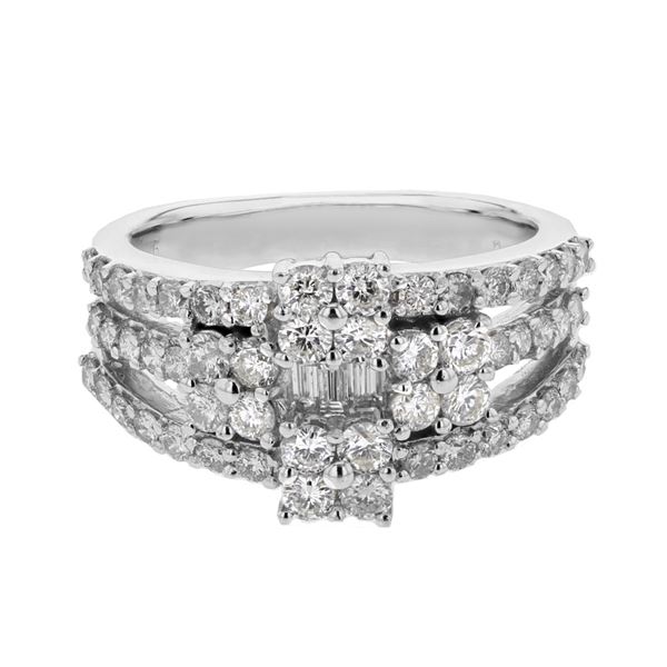 Natural 1.45 CTW Diamond & Baguette Ring 14K White Gold - REF-135H9W