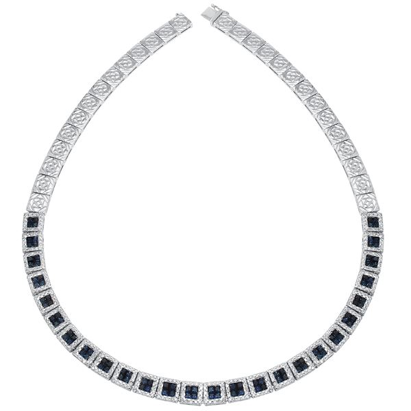 Natural 13.08 CTW Sapphire & Diamond Necklace 14K White Gold - REF-637Y2N