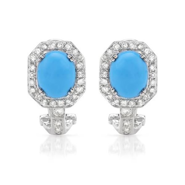 Natural 4.56 CTW Turquoise & Diamond Earrings 14K White Gold - REF-107R3K