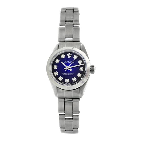 Rolex Pre-owned 26mm Womens Custom Blue Vignette Stainless Steel