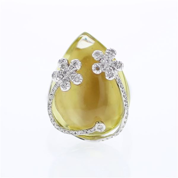 Natural 28.03 CTW Quartz & Diamond Ring 18K White Gold - REF-120Y6N