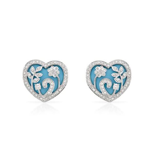 Natural 7.79 CTW Turquoise & Diamond Earrings 18K White Gold - REF-132R3K