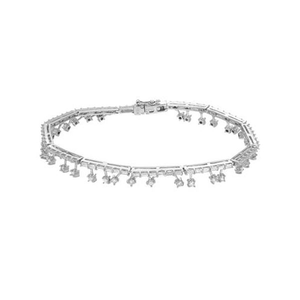 Natural 3.13 CTW Baguette & Diamond Bracelet 18K White Gold - REF-343Y8N