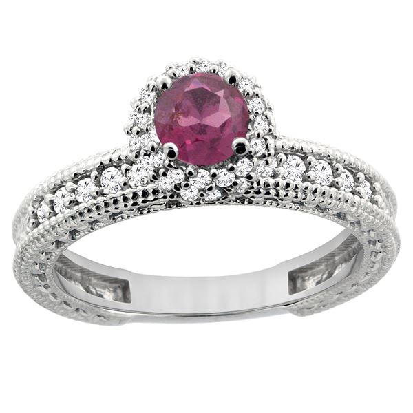 0.95 CTW Rhodolite & Diamond Ring 14K White Gold - REF-66X2M