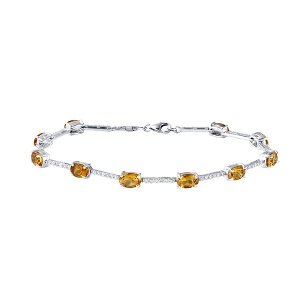 Natural 5.12 CTW Citrine & Diamond Bracelet 14K White Gold - REF-71X3T