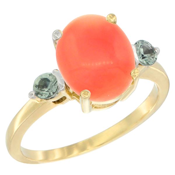 0.24 CTW Green Sapphire & Natural Coral Ring 14K Yellow Gold - REF-31R6H