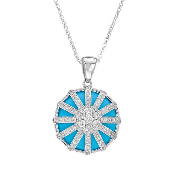 Natural 9.27 CTW Turquoise & Diamond Necklace 14K White Gold - REF-81H2W