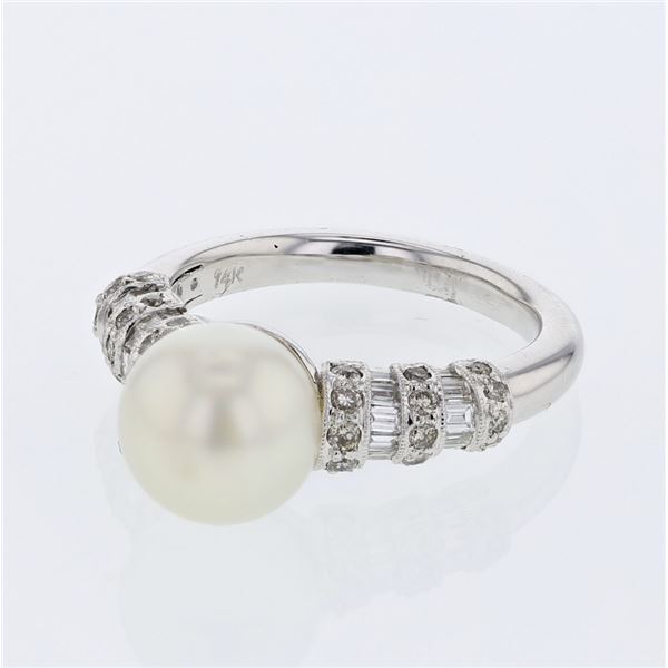 Natural 6.32 CTW Pearl & Diamond Ring W=9MM 14K Gold - REF-93X6T