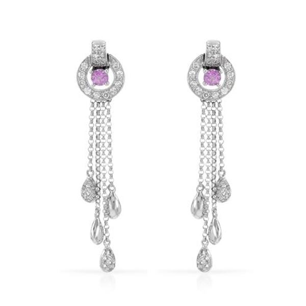 Natural 1.05 CTW Pink Sapphire & Diamond Earrings 14K White Gold - REF-83R7K