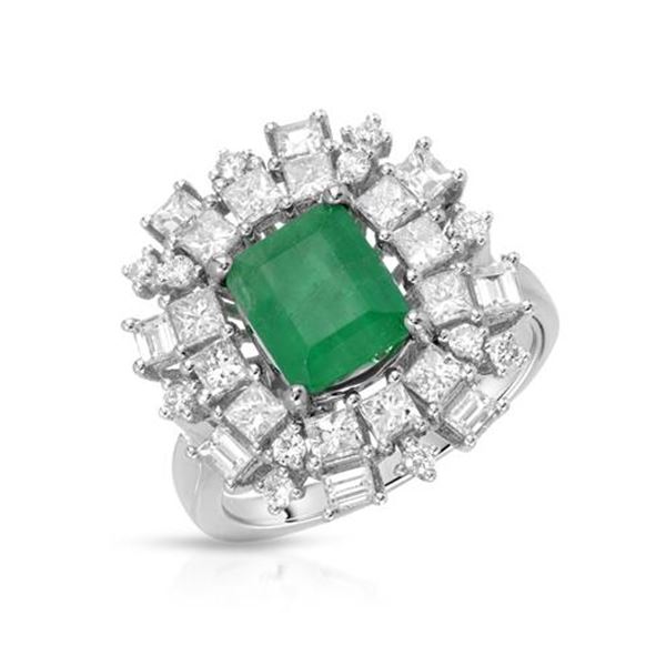 Natural 3.67 CTW Emerald & Diamond Ring W=18MM 14K Gold - REF-358M2F
