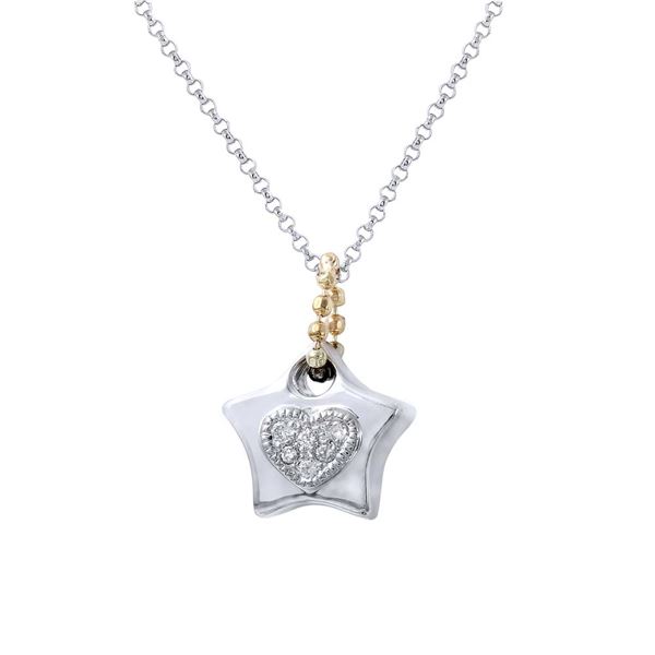 Natural 0.16 CTW Diamond Necklace 14K Two Tone Yellow Gold - REF-31X5T