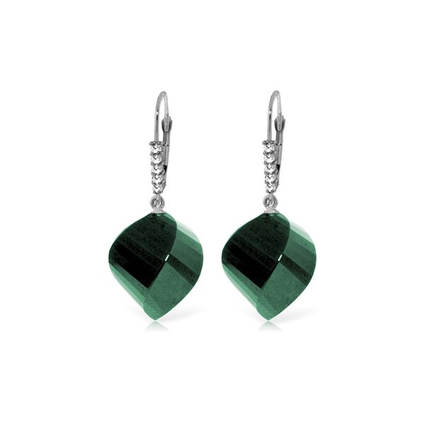 Genuine 30.65 ctw Green Sapphire Corundum & Diamond Earrings 14KT White Gold - REF-62F3Z