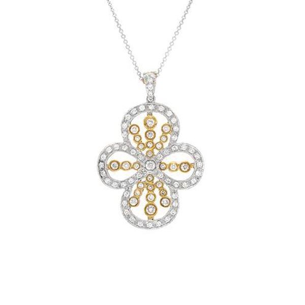 Natural 1.15 CTW Diamond Necklace 18K Two Tone Yellow Gold - REF-204R3K