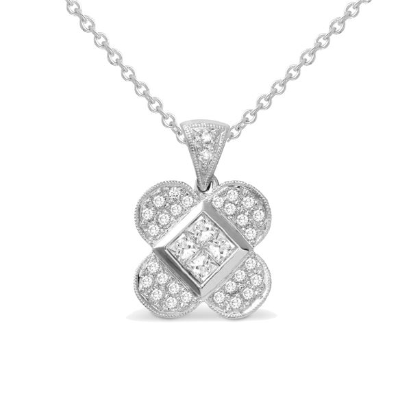 Natural 0.64 CTW Princess Diamond Necklace 14K White Gold - REF-74Y7N