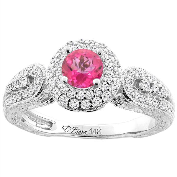 1.06 CTW Pink Topaz & Diamond Ring 14K White Gold - REF-88H8M