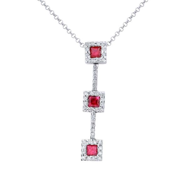 Natural 0.96 CTW Ruby & Diamond Necklace 14K White Gold - REF-45Y9N
