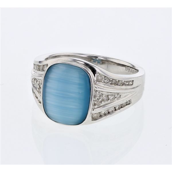 Natural 5.58 CTW Blue Sapphire & Diamond Ring 14K White Gold - REF-84H6W