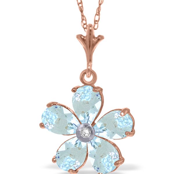 Genuine 2.22 ctw Aquamarine & Diamond Necklace 14KT Rose Gold - REF-36H3X