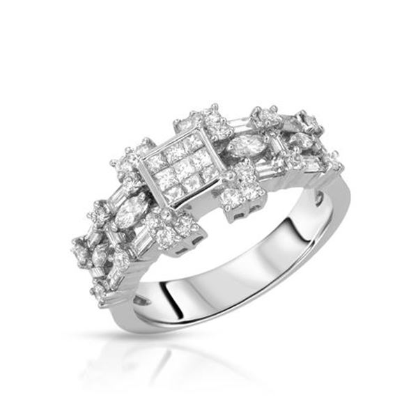Natural 1.14 CTW Diamond & Baguette Ring 14K White Gold - REF-153Y2N