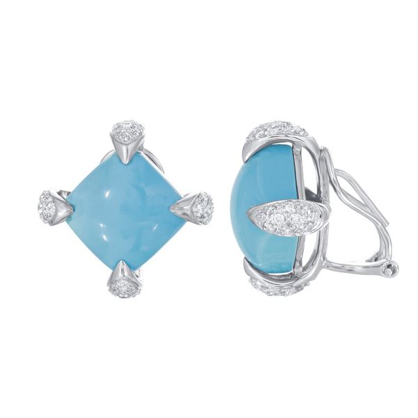 Natural 14.92 CTW Turquoise & Diamond Earrings 14K White Gold - REF-95H4W