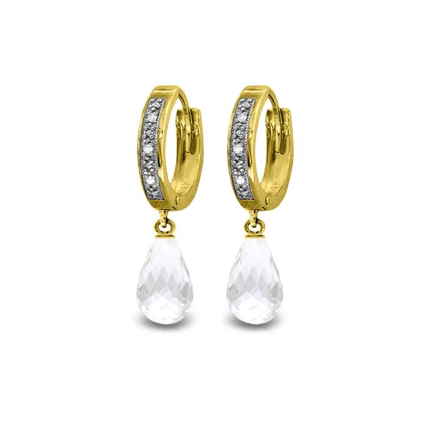 Genuine 4.54 ctw White Topaz & Diamond Earrings 14KT Yellow Gold - REF-52M2T