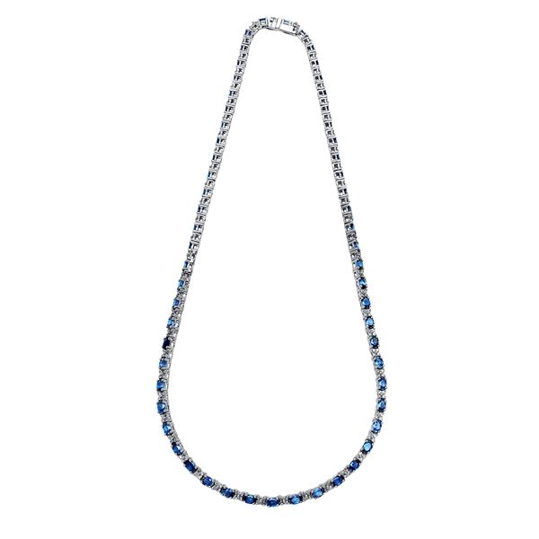 Natural 12.96 CTW Sapphire & Diamond Necklace 14K White Gold - REF-388X8T