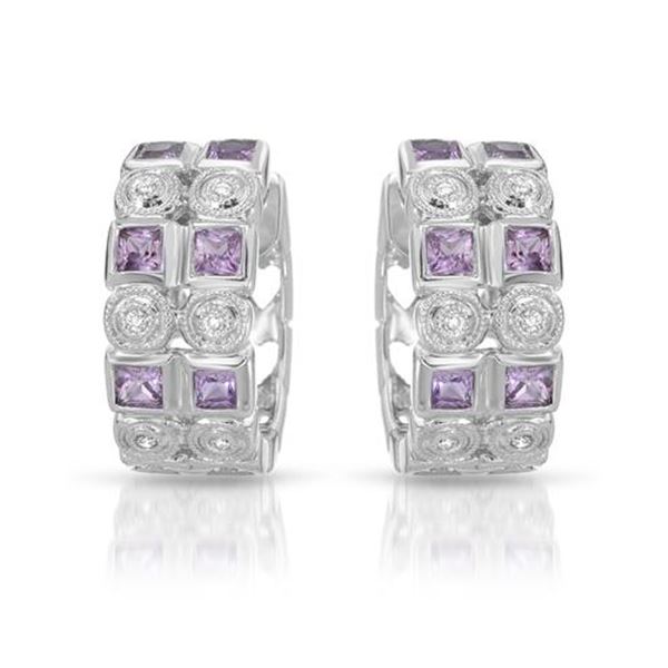 Natural 1.37 CTW Pink Sapphire & Diamond Earrings 14K White Gold - REF-82X8T
