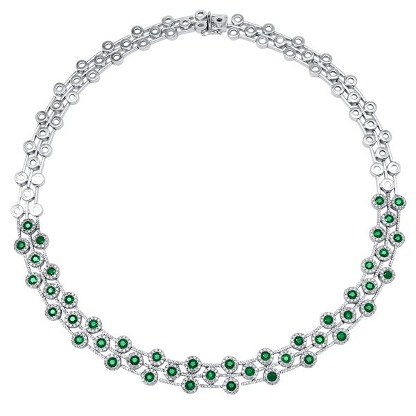 Natural 10.67 CTW Emerald & Emerald Necklace 14K White Gold - REF-750M6F
