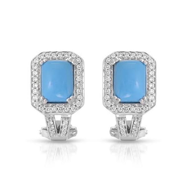 Natural 2.85 CTW Turquoise & Diamond Earrings 14K White Gold - REF-72R2K