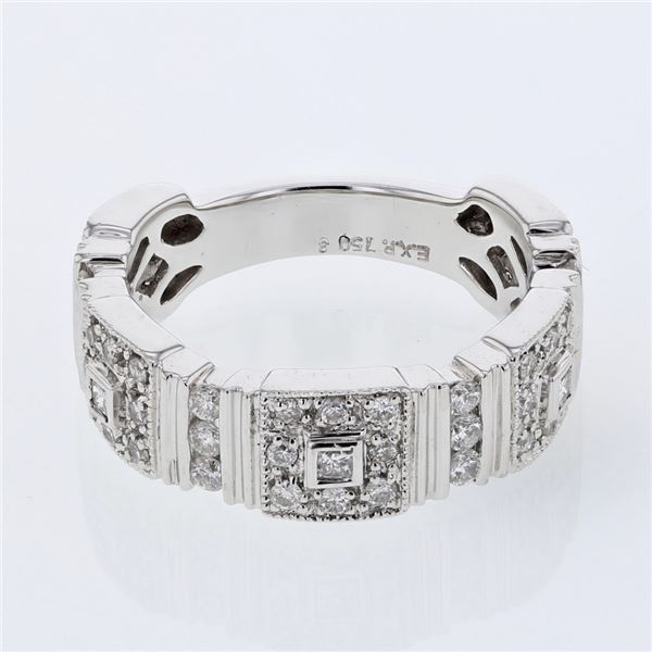 Natural 0.75 CTW Diamond & Princess Diamond Ring 18K White Gold - REF-139R5K