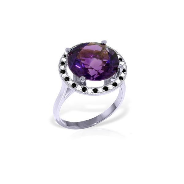Genuine 6.2 ctw Amethyst, White & Black Diamond Ring 14KT White Gold - REF-91W8Y