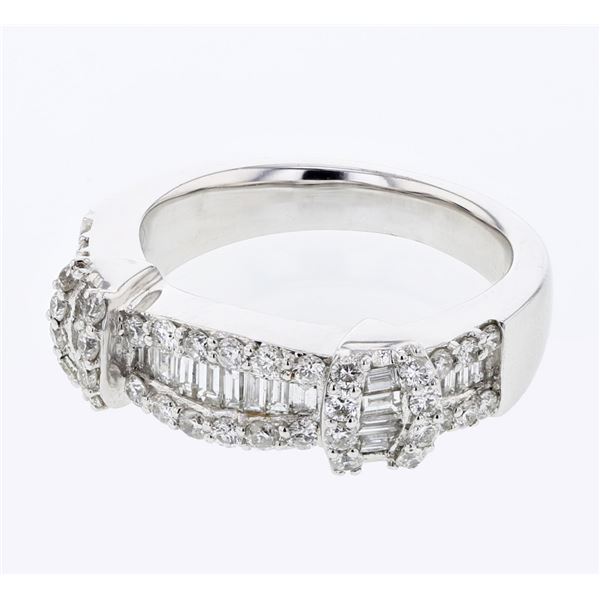 Natural 1.03 CTW Diamond & Baguette Ring 18K White Gold - REF-173X7T