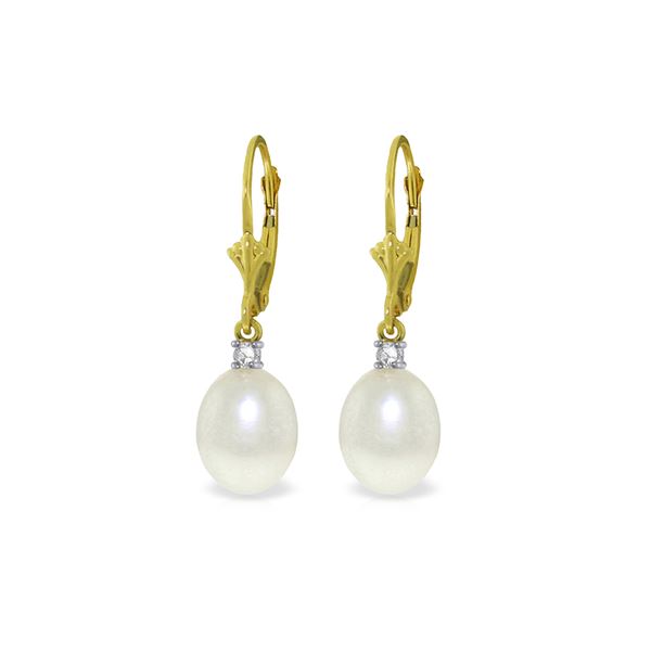 Genuine 8.1 ctw Pearl & Diamond Earrings 14KT Yellow Gold - REF-27M2T