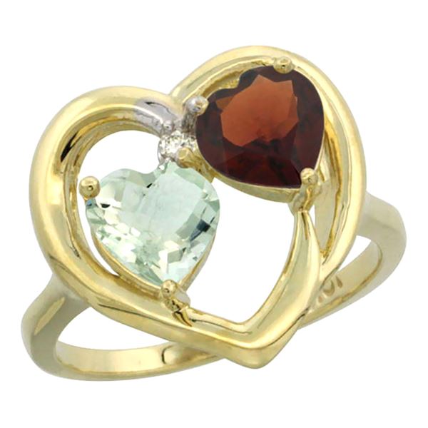 2.61 CTW Diamond, Amethyst & Garnet Ring 10K Yellow Gold - REF-23M7A