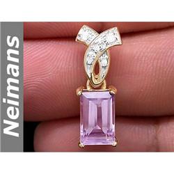 Certified 3.25 ct Amethyst & Diamond Pendant 14kt Gold